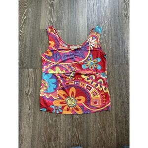 Vintage 90s Y2K Psychedelic Colorful Floral Tank Top Festival Playground Prep